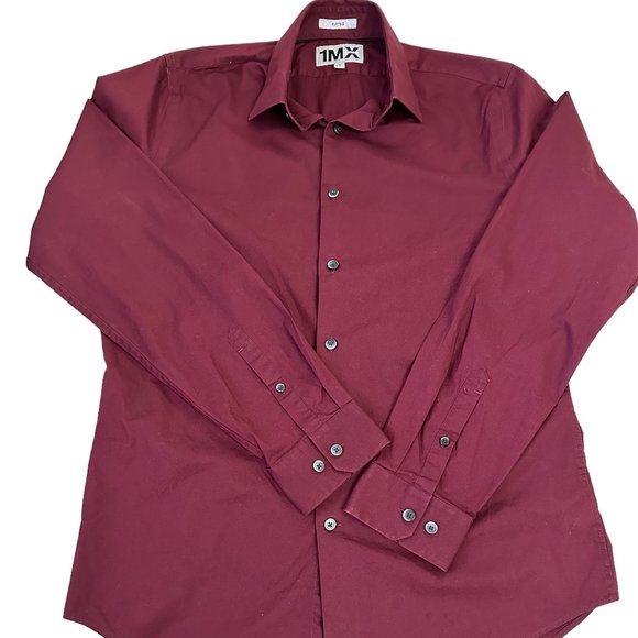 Express 1MX Mens Shirt Red Size Medium Fitted Long Sleeve, Pre-owned - Picture 1 of 5